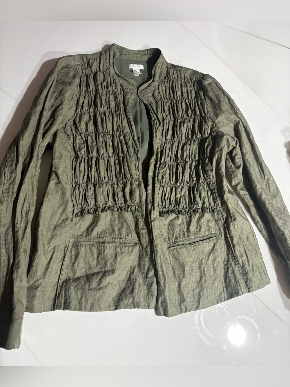 Chico's Olive Green Ruched Front Blazer